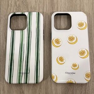 Phone Case Set Green Stripes and Yellow Lemons Never Used for IPhone 14 Max Pro
